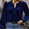 Women's Solid Color V-Neck Button Detail Long Sleeve Pullover by FitiqueFit