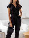 Surplice Cap Sleeve Tie Waist Jumpsuit