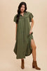 Mineral Washed Button Down Puff Sleeve Shirt Dress For Women – Fluttering, Fashionable Button Down Dress with Puff Sleeves, Mineral Wash for an Effortlessly Chic Look by Stevvex