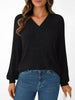 Ribbed Knit V-Neck Long Sleeve T-Shirt by Simply Love
