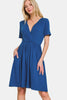 Surplice Short Sleeve Brushed DTY Dress – Elegant, Stylish Surplice Neckline, Soft Brushed Fabric, Comfortable All-Day Wear by Stevvex