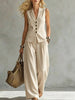 Women's Solid Linen Sleeveless Tank Top & Full-Length Pants Set by FitiqueFit