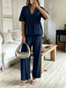 Women's V-Neck Loose Short-Sleeve Top & Wide-Leg Pants Set by FitiqueFit