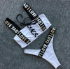 Charming Love Letter Bikini Women Halter Push Up Bathing Suit Swimsuit Women's Push-up Halter Bandage Bikini Swimsuits Swim Bottoms Hollow Out Front Lace Up Bandage Swimwear by Stevvex