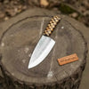 Acid-Etched Chef Knife with Red Pakka Wood & Checker Brown Wood Handle by JW SteelCrafts