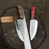 Acid-Etched Chef Knife with Red Pakka Wood & Checker Brown Wood Handle by JW SteelCrafts