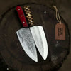 Acid-Etched Chef Knife with Red Pakka Wood & Checker Brown Wood Handle by JW SteelCrafts
