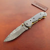 Handmade Damascus Folding Knife with Gray Micarta Handle, Custom Pocket Knife, EDC Damascus Folder by JW SteelCrafts by JW SteelCrafts