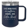 This Mom Runs on Caffeine, Chaos, and Color Street 15 oz Polar Camel Coffee Mug with Sliding Lid by Anchored Grace Boutique