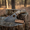 Damascus Gut hook Skinner Knife Raindrop pattern | two handle options by JW SteelCrafts