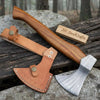 Compact Damascus Steel Camping Axe with Hardwood Handle & Leather Sheath by JW SteelCrafts