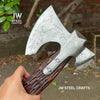 Handmade Viking Double-Bit Carbon Steel Axe with Norse Rune Etching and Engraved Hardwood Handle by JW SteelCrafts