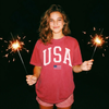 USA Varsity Graphic Tee – White Letter Patriotic Shirt by Hey Jude Graphic Tees