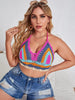 Crochet Bikini Sets Multi Color Knitted Rainbow Striped Off Shoulder Top Bottom Bikini Women's Crochet Striped Lace Up Shorts Bikini Set 2 PCS Knit Bathing Suit Swimsuit Beachwear Bathing Suit Women Swimsuit by Stevvex