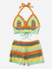 Crochet Bikini Sets Multi Color Knitted Rainbow Striped Off Shoulder Top Bottom Bikini Women's Crochet Striped Lace Up Shorts Bikini Set 2 PCS Knit Bathing Suit Swimsuit Beachwear Bathing Suit Women Swimsuit by Stevvex