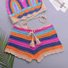 Crochet Bikini Sets Multi Color Knitted Rainbow Striped Off Shoulder Top Bottom Bikini Women's Crochet Striped Lace Up Shorts Bikini Set 2 PCS Knit Bathing Suit Swimsuit Beachwear Bathing Suit Women Swimsuit by Stevvex