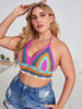 Crochet Bikini Sets Multi Color Knitted Rainbow Striped Off Shoulder Top Bottom Bikini Women's Crochet Striped Lace Up Shorts Bikini Set 2 PCS Knit Bathing Suit Swimsuit Beachwear Bathing Suit Women Swimsuit by Stevvex