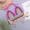 Crochet Bikini Sets Multi Color Knitted Rainbow Striped Off Shoulder Top Bottom Bikini Women's Crochet Striped Lace Up Shorts Bikini Set 2 PCS Knit Bathing Suit Swimsuit Beachwear Bathing Suit Women Swimsuit by Stevvex