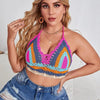 Crochet Bikini Sets Multi Color Knitted Rainbow Striped Off Shoulder Top Bottom Bikini Women's Crochet Striped Lace Up Shorts Bikini Set 2 PCS Knit Bathing Suit Swimsuit Beachwear Bathing Suit Women Swimsuit by Stevvex