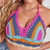 Crochet Bikini Sets Multi Color Knitted Rainbow Striped Off Shoulder Top Bottom Bikini Women's Crochet Striped Lace Up Shorts Bikini Set 2 PCS Knit Bathing Suit Swimsuit Beachwear Bathing Suit Women Swimsuit by Stevvex