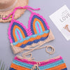 Crochet Bikini Sets Multi Color Knitted Rainbow Striped Off Shoulder Top Bottom Bikini Women's Crochet Striped Lace Up Shorts Bikini Set 2 PCS Knit Bathing Suit Swimsuit Beachwear Bathing Suit Women Swimsuit by Stevvex