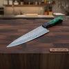 Handmade Damascus Gyuto Chef Knife, Full Tang Professional Kitchen Knife with Green Wood and Black Resin Handle, Forged Damascus Steel Culinary Cooking Knife, JW SteelCraft by JW SteelCrafts