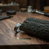Mens Damascus Steel Wedding Band with Diagonal Brass Inlay Design by JW SteelCrafts