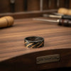 Mens Damascus Steel Wedding Band with Diagonal Brass Inlay Design by JW SteelCrafts