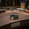 Mens Damascus Steel Wedding Band with Diagonal Brass Inlay Design by JW SteelCrafts