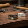 Damascus Steel Wedding Ring Faceted Band with Brass Inlay by JW SteelCrafts
