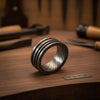 Mens Damascus Steel Wedding Band Wide Triple Groove Pattern Ring by JW SteelCrafts