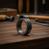 Mens Damascus Steel Wedding Band Wide Multi Groove Pattern Ring by JW SteelCrafts
