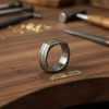 Damascus Steel Wedding Ring Faceted Band with Brass Inlay by JW SteelCrafts