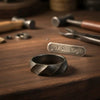 Mens Damascus Steel Faceted Wedding Band Handmade Geometric Ring by JW SteelCrafts