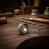 Mens Damascus Steel Wedding Band Basket Weave Pattern Handmade Ring by JW SteelCrafts