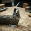 Mens Damascus Steel Wedding Band Brass Sunburst Inlay Handmade Ring by JW SteelCrafts