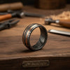 Mens Damascus Steel Wedding Band with Dual Copper Inlay Ring by JW SteelCrafts