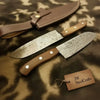 Raindrop Damascus Hunting Knife Set – Trailing Point Skinner & Drop Point Hunter with Rosewood Handles | Full Tang Fixed Blade Pair by JW SteelCrafts