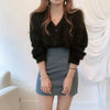 Cute Kitty Chic Fashionable V-Neck Single Breasted Mink Short Knitted Sweaters Outerwear For Women Autumn Long Sleeve Sweater Coat by Stevvex