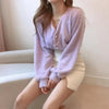 Cute Kitty Chic Fashionable V-Neck Single Breasted Mink Short Knitted Sweaters Outerwear For Women Autumn Long Sleeve Sweater Coat by Stevvex