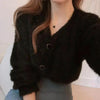 Cute Kitty Chic Fashionable V-Neck Single Breasted Mink Short Knitted Sweaters Outerwear For Women Autumn Long Sleeve Sweater Coat by Stevvex