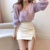 Cute Kitty Chic Fashionable V-Neck Single Breasted Mink Short Knitted Sweaters Outerwear For Women Autumn Long Sleeve Sweater Coat by Stevvex