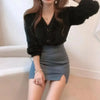 Cute Kitty Chic Fashionable V-Neck Single Breasted Mink Short Knitted Sweaters Outerwear For Women Autumn Long Sleeve Sweater Coat by Stevvex