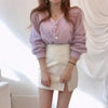 Cute Kitty Chic Fashionable V-Neck Single Breasted Mink Short Knitted Sweaters Outerwear For Women Autumn Long Sleeve Sweater Coat by Stevvex