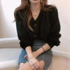 Cute Kitty Chic Fashionable V-Neck Single Breasted Mink Short Knitted Sweaters Outerwear For Women Autumn Long Sleeve Sweater Coat by Stevvex