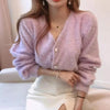 Cute Kitty Chic Fashionable V-Neck Single Breasted Mink Short Knitted Sweaters Outerwear For Women Autumn Long Sleeve Sweater Coat by Stevvex
