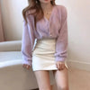 Cute Kitty Chic Fashionable V-Neck Single Breasted Mink Short Knitted Sweaters Outerwear For Women Autumn Long Sleeve Sweater Coat by Stevvex