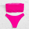 Cute Pink Strapless Lace Solid Swimsuit Bikini Two Piece Metal Wire Women Swimwear Women's High Cut Bikini Set Strapless 2 Pieces Bathing Suit Swimsuit Push Up Summer Beachwear Bathing Suit by Stevvex