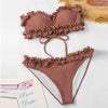Cute Pink Strapless Lace Solid Swimsuit Bikini Two Piece Metal Wire Women Swimwear Women's High Cut Bikini Set Strapless 2 Pieces Bathing Suit Swimsuit Push Up Summer Beachwear Bathing Suit by Stevvex