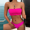 Cute Pink Strapless Lace Solid Swimsuit Bikini Two Piece Metal Wire Women Swimwear Women's High Cut Bikini Set Strapless 2 Pieces Bathing Suit Swimsuit Push Up Summer Beachwear Bathing Suit by Stevvex